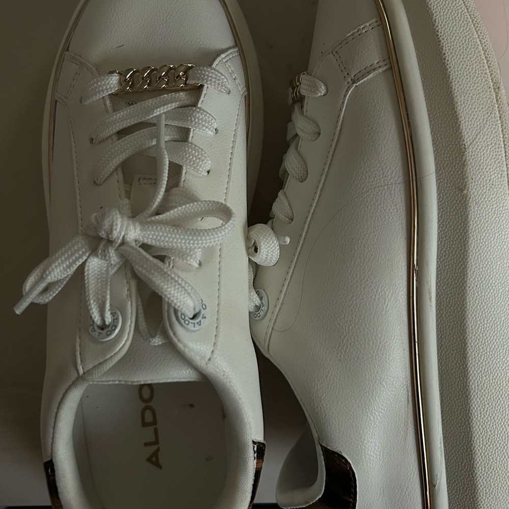 Aldo Cream Sneakers with Gold Accent